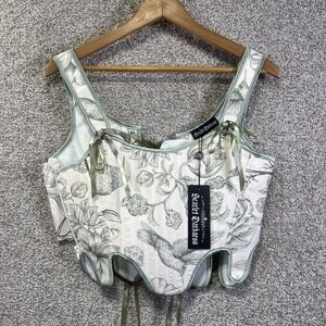 Scarlet Darkness Corset Womens 6 White Overbust Boned Lace Up Floral Medieval